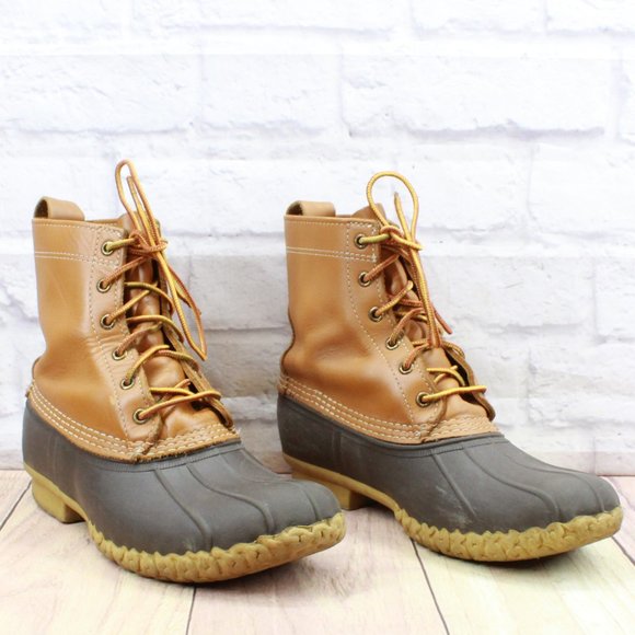 LL Bean Brown Leather Lace Up Waterproof Thinsulate Duck Boots Size 9 M - Picture 3 of 9